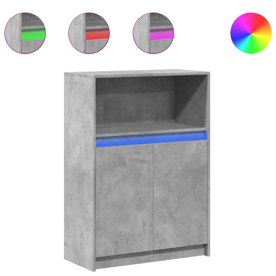 Buffet avec LED gris béton 72x34x100 cm bois d'ingénierie - 2