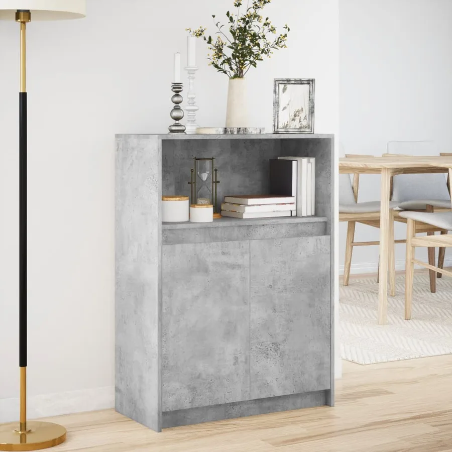 Buffet avec LED gris béton 72x34x100 cm bois d'ingénierie - 4