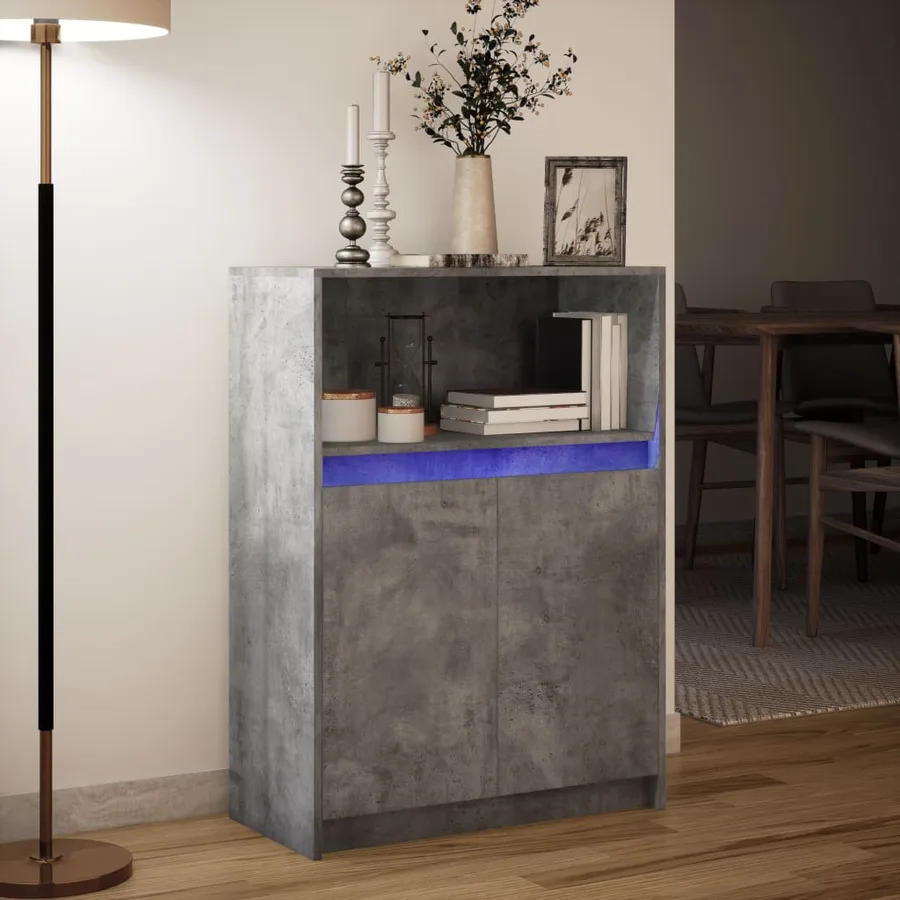 Buffet avec LED gris béton 72x34x100 cm bois d'ingénierie - 5