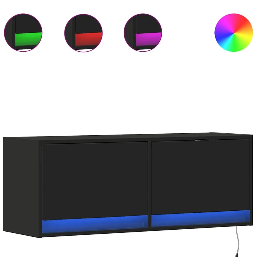 Meuble TV mural avec lumières LED noir 100x31x35 cm - 2