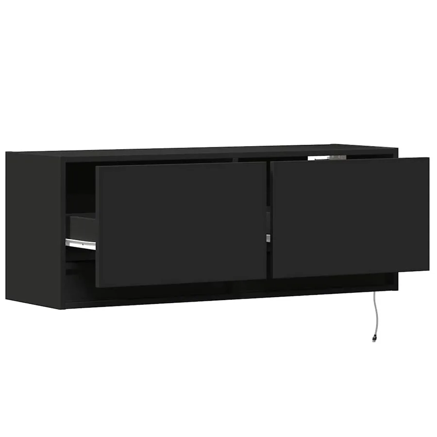 Meuble TV mural avec lumières LED noir 100x31x35 cm - 9