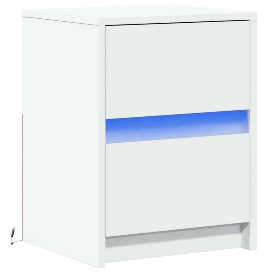 Armoire de chevet avec lumières LED blanc bois d'ingénierie - 3