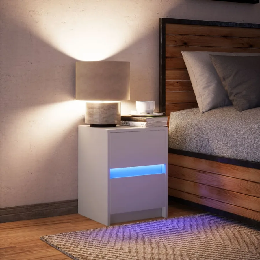 Armoire de chevet avec lumières LED blanc bois d'ingénierie - 5
