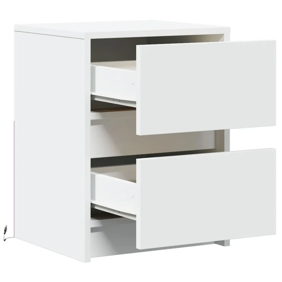 Armoire de chevet avec lumières LED blanc bois d'ingénierie - 9
