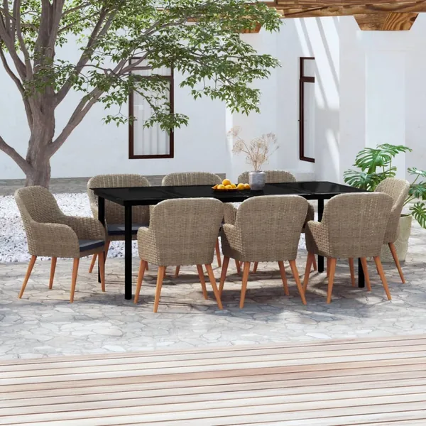 Ensemble à manger de jardin avec coussins 9 pcs marron