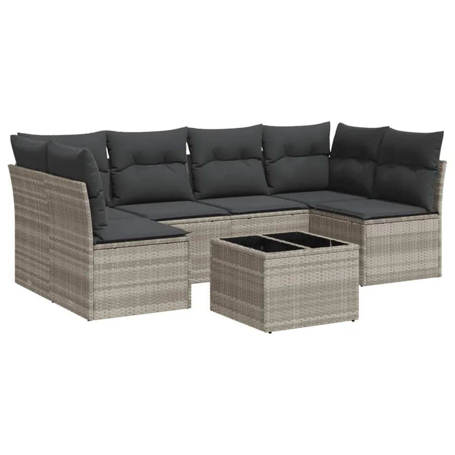 Salon de jardin avec coussins 7 pcs gris clair résine tressée - 2
