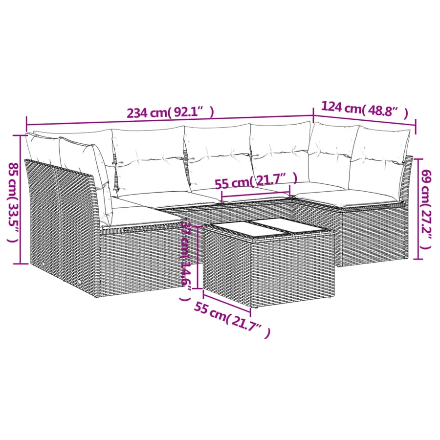 Salon de jardin avec coussins 7 pcs gris clair résine tressée - 3