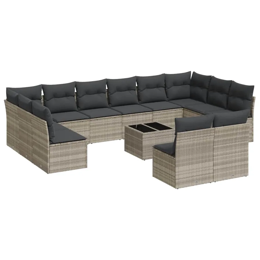 Salon de jardin avec coussins 13 pcs gris clair résine tressée - 2