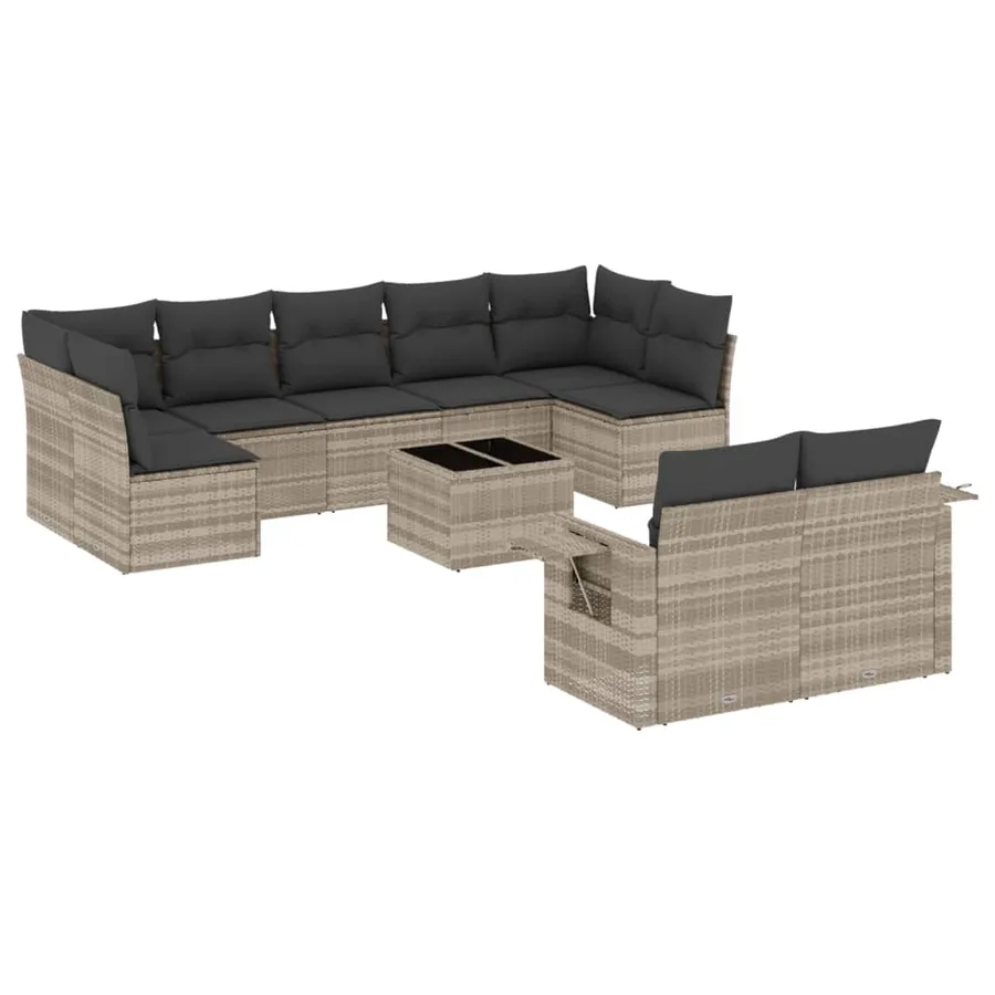 Salon de jardin avec coussins 10 pcs gris clair résine tressée - 2