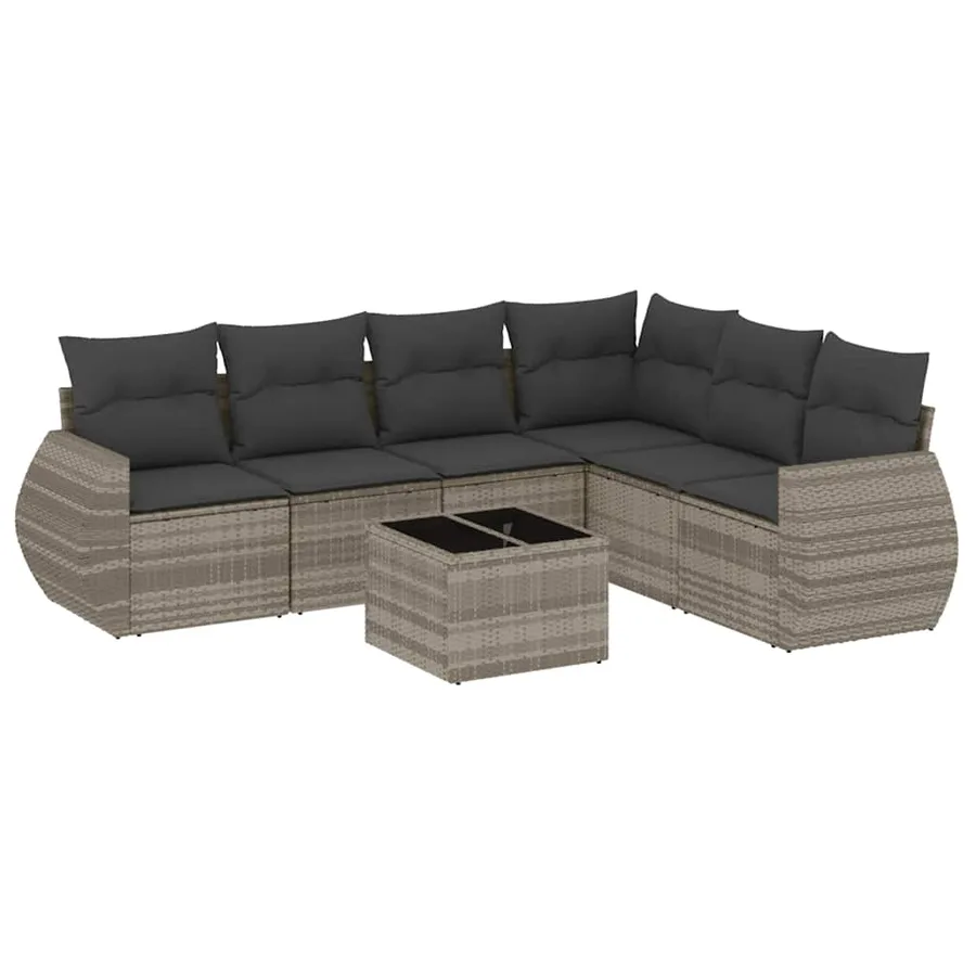 Salon de jardin avec coussins 7 pcs gris clair résine tressée - 2