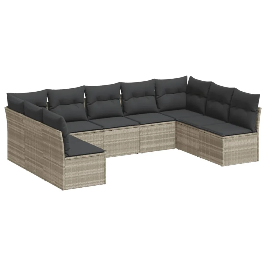 Salon de jardin 9 pcs avec coussins gris clair résine tressée - 2