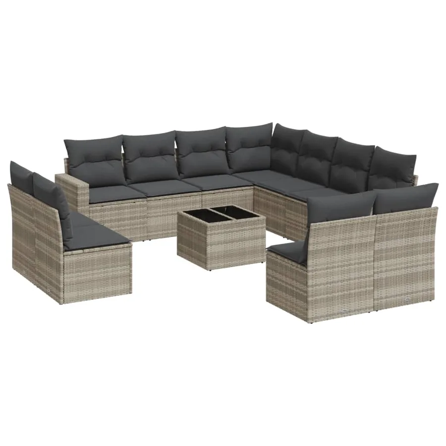 Salon de jardin avec coussins 12 pcs gris clair résine tressée - 2
