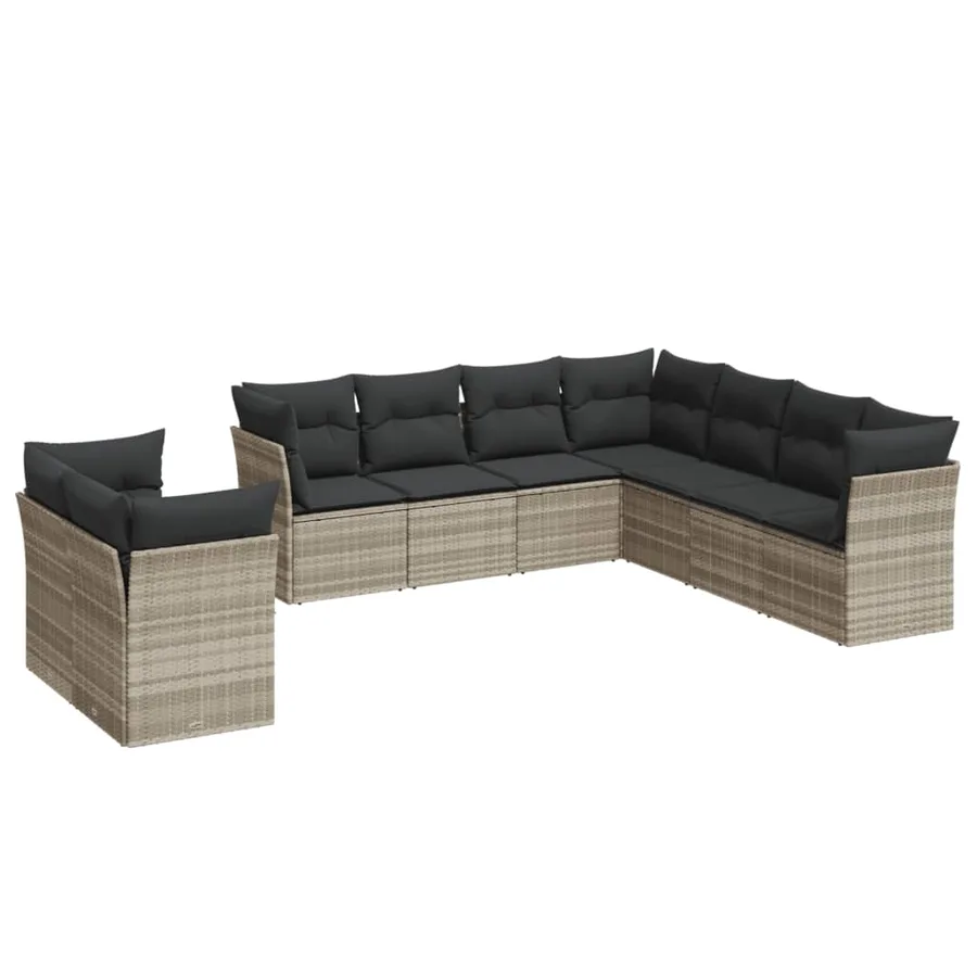 Salon de jardin 9 pcs avec coussins gris clair résine tressée - 2