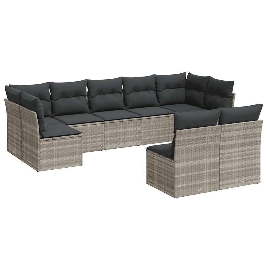 Salon de jardin 9 pcs avec coussins gris clair résine tressée - 2