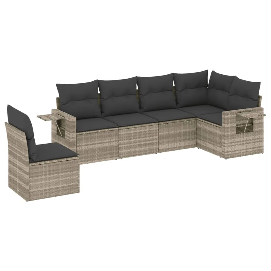 Salon de jardin 6 pcs avec coussins gris clair résine tressée - 2