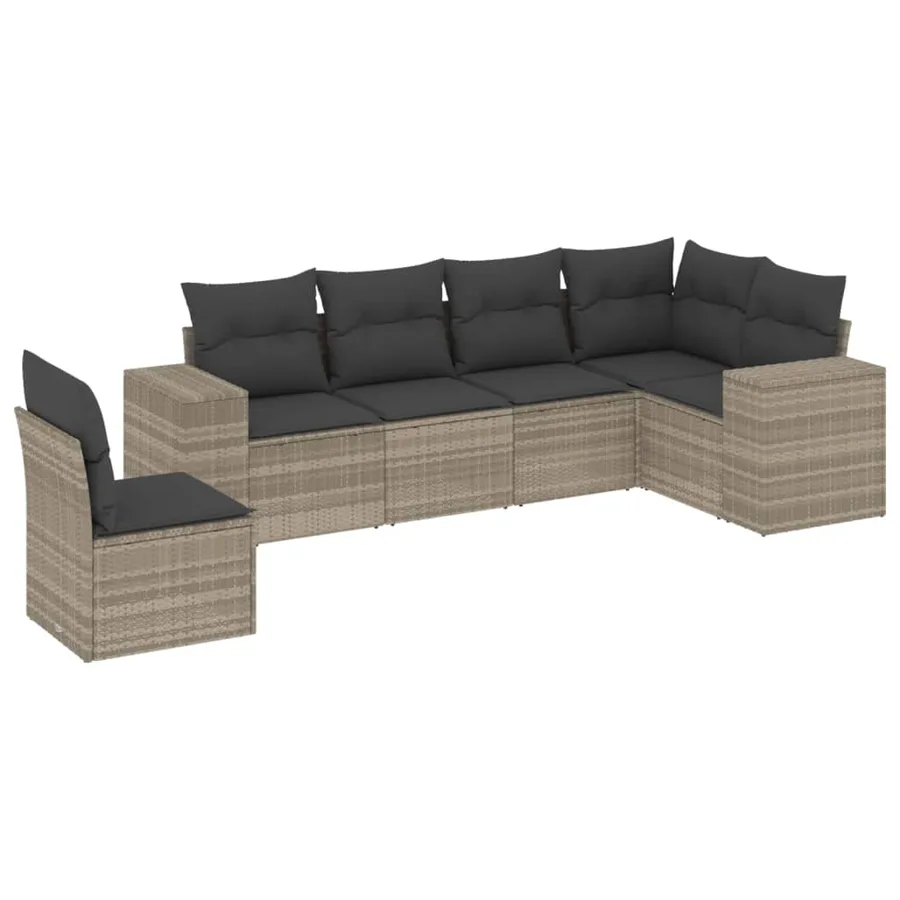 Salon de jardin 6 pcs avec coussins gris clair résine tressée - 2