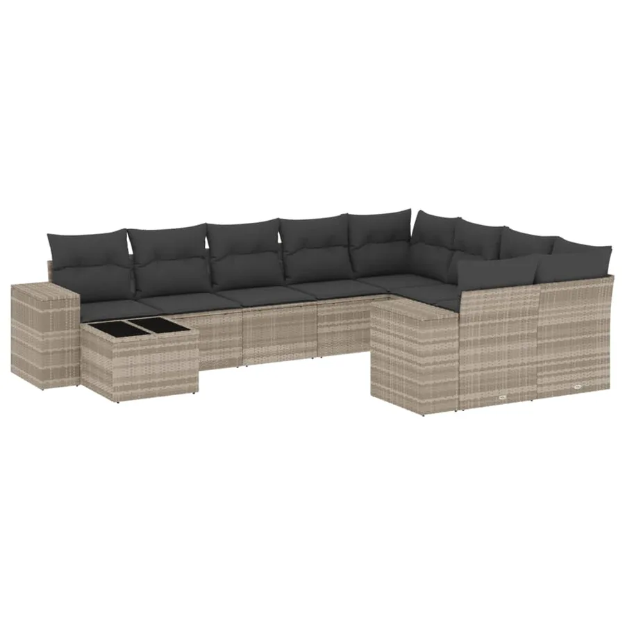 Salon de jardin avec coussins 10 pcs gris clair résine tressée - 2