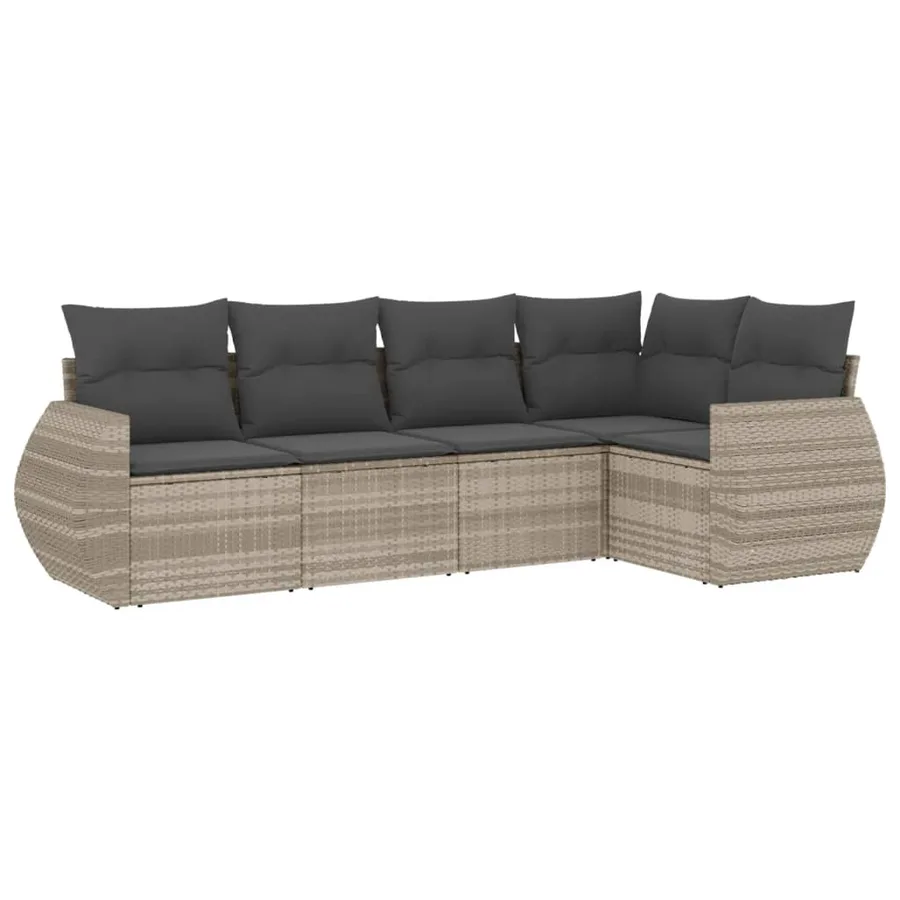 Salon de jardin 5 pcs avec coussins gris clair résine tressée - 2