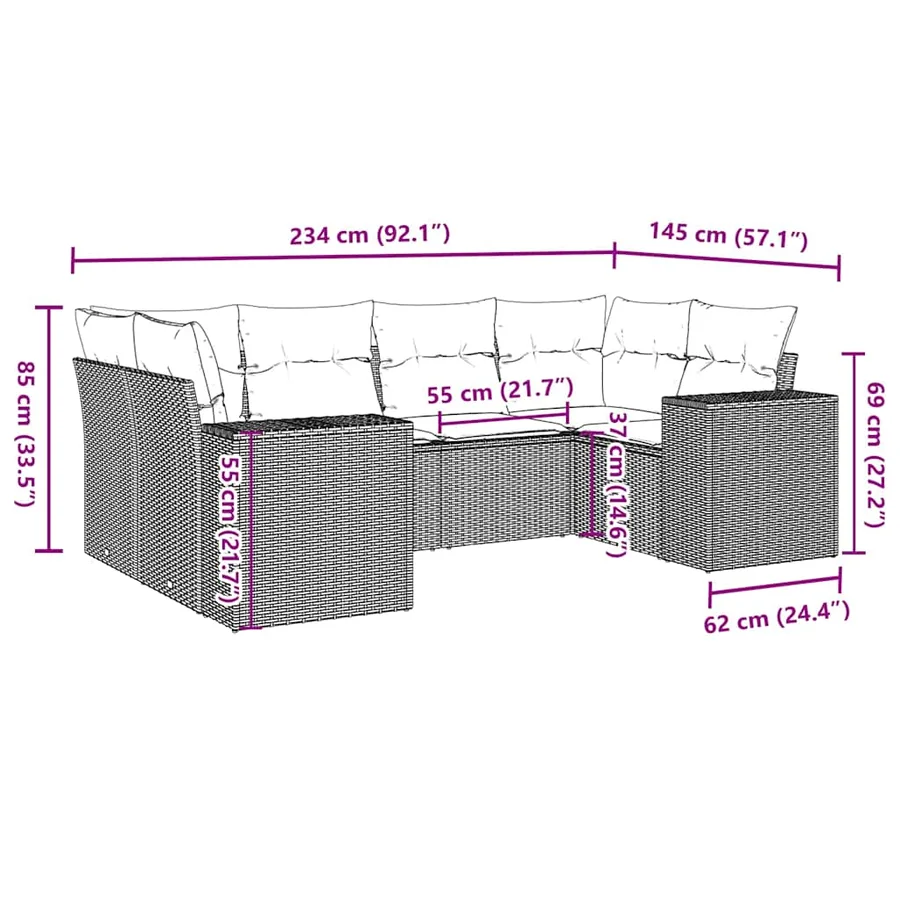 Salon de jardin 6 pcs avec coussins gris clair résine tressée - 3