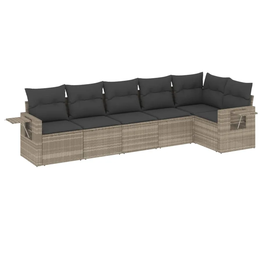 Salon de jardin 6 pcs avec coussins gris clair résine tressée - 2