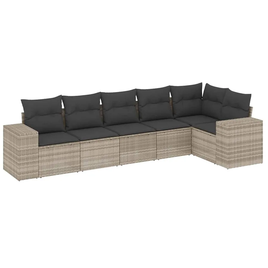 Salon de jardin 6 pcs avec coussins gris clair résine tressée - 2