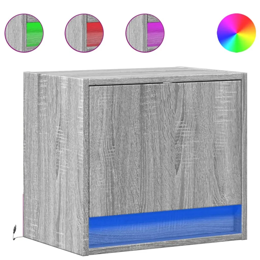 Tables de chevet murales avec lumières LED 2 pcs sonoma gris - 2