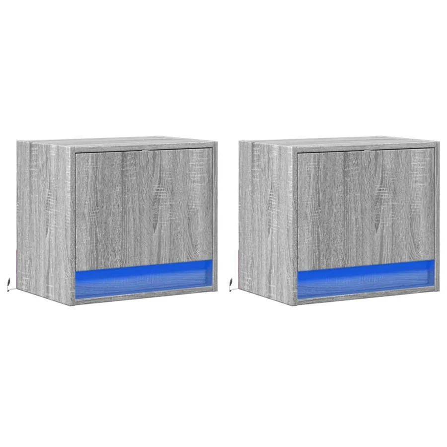 Tables de chevet murales avec lumières LED 2 pcs sonoma gris - 3