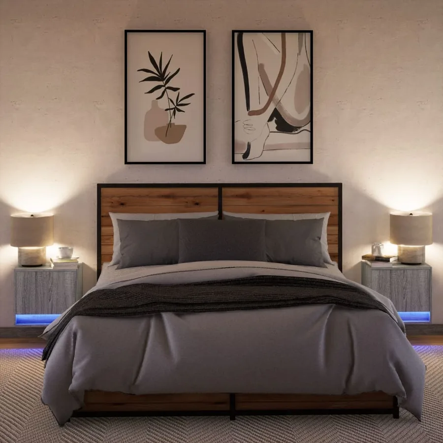 Tables de chevet murales avec lumières LED 2 pcs sonoma gris - 5