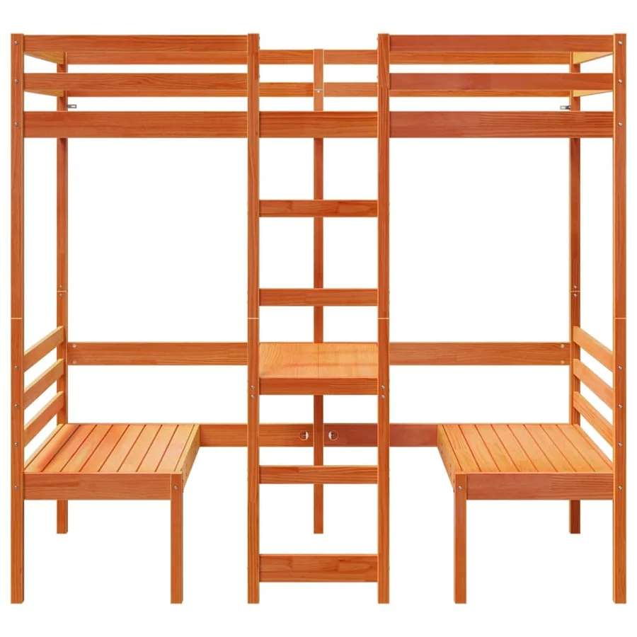 Lit mezzanine avec bureau et chaises brun cire 75x190 cm pin - 5
