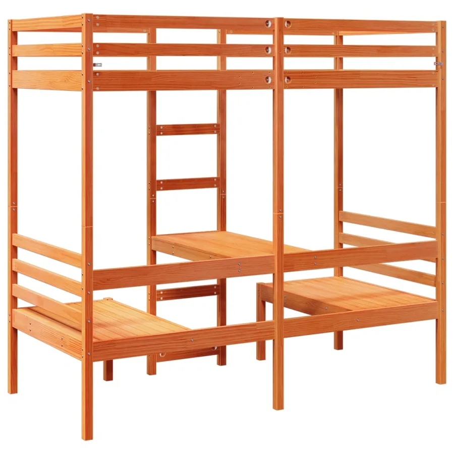 Lit mezzanine avec bureau et chaises brun cire 75x190 cm pin - 7