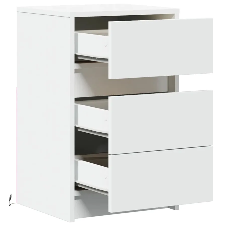 Armoire de chevet avec lumières LED blanc bois d'ingénierie - 12