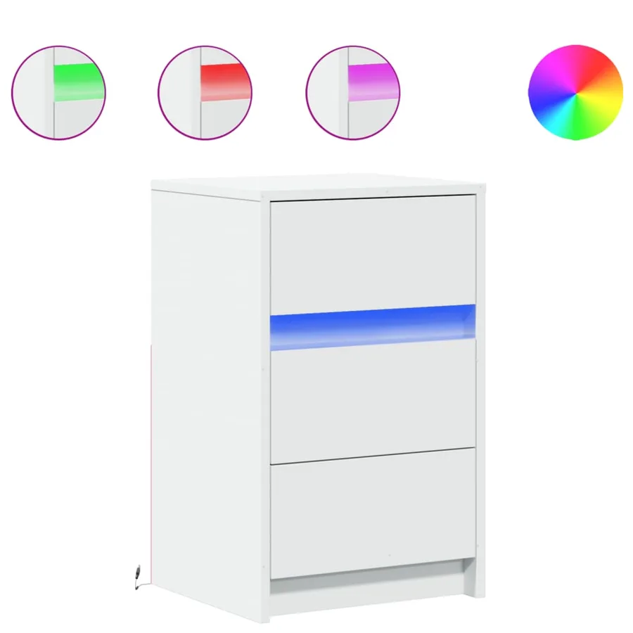 Armoire de chevet avec lumières LED blanc bois d'ingénierie - 2