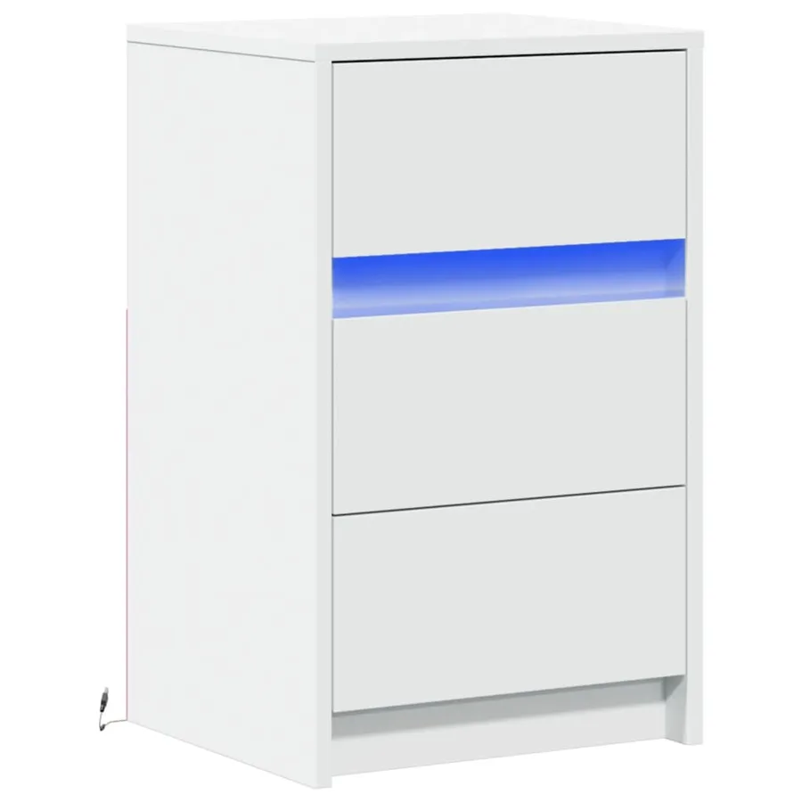 Armoire de chevet avec lumières LED blanc bois d'ingénierie - 3
