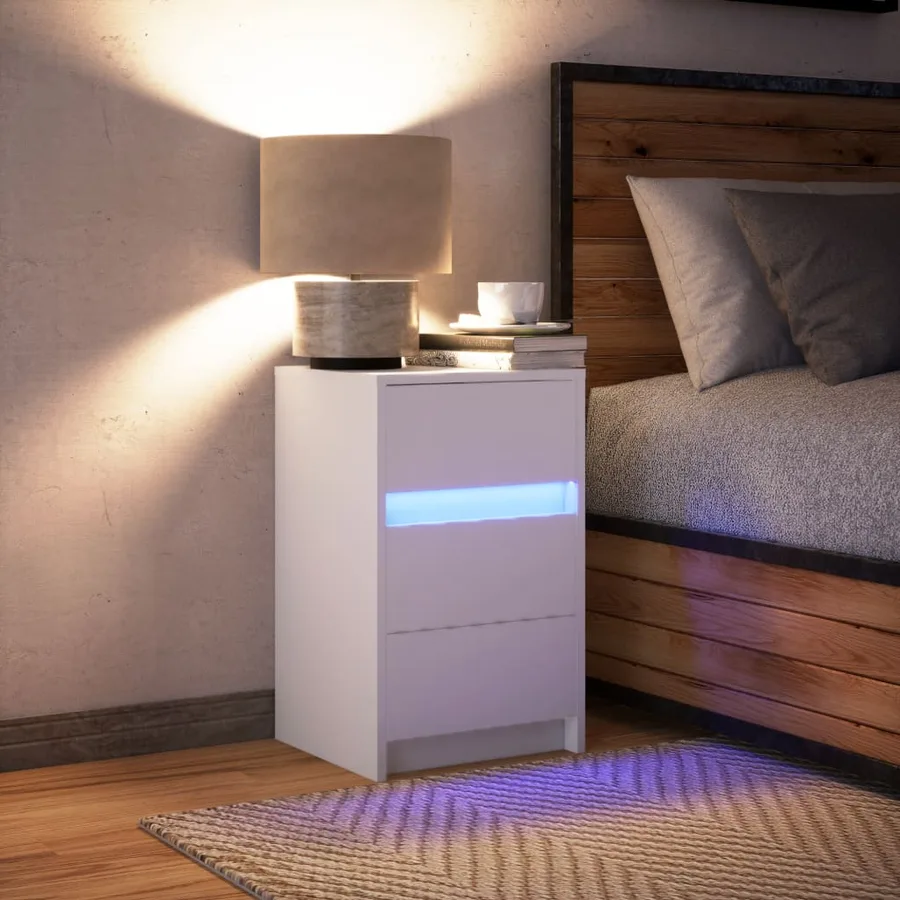 Armoire de chevet avec lumières LED blanc bois d'ingénierie - 5
