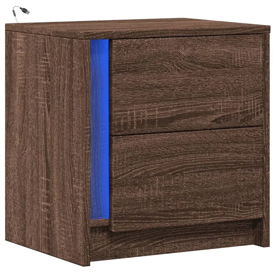 Armoire de chevet et lumières LED chêne marron bois ingénierie - 3