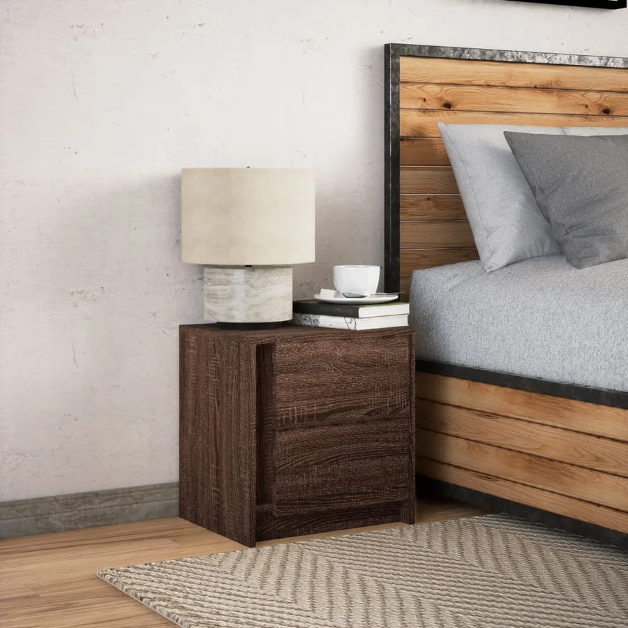Armoire de chevet et lumières LED chêne marron bois ingénierie - 4