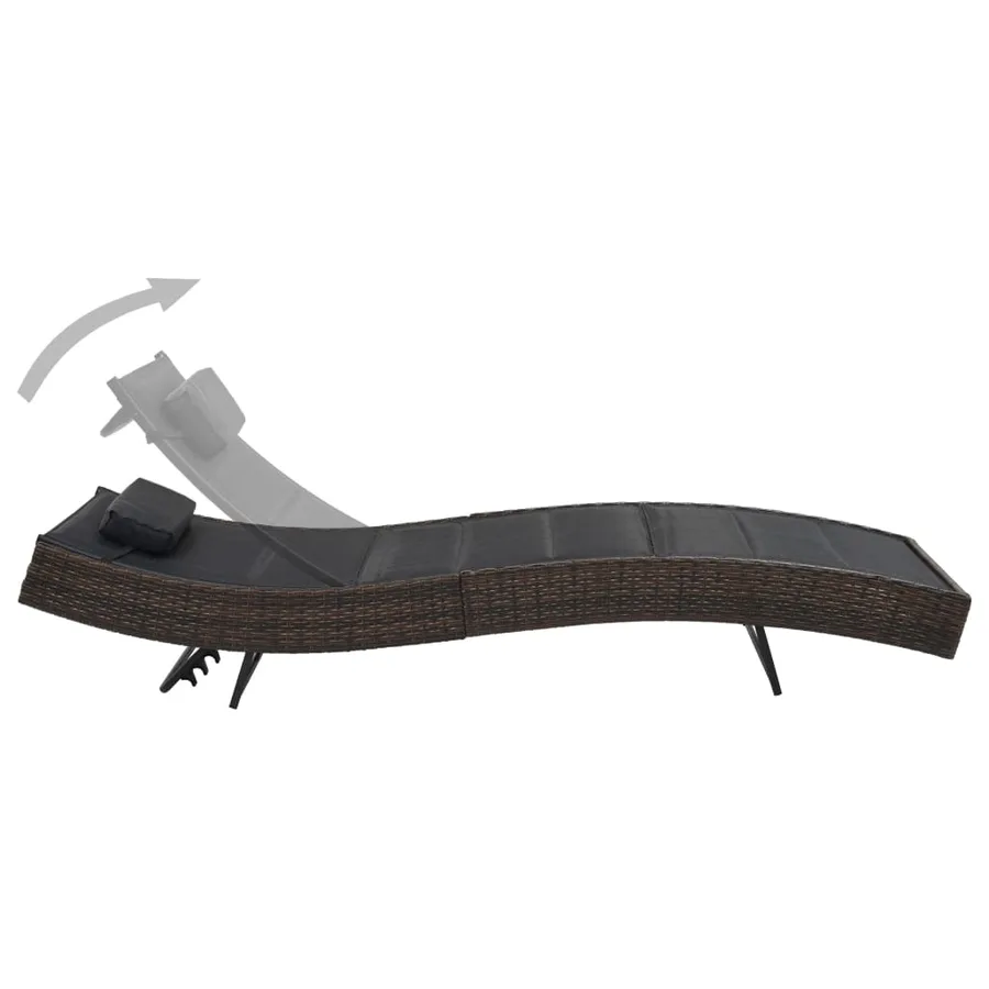 Sun Lounger Poly Rattan and Textilene Brown - 2
