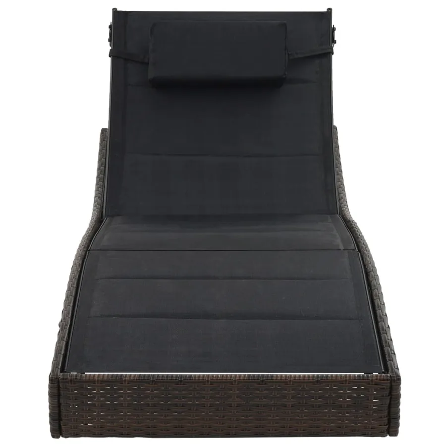 Sun Lounger Poly Rattan and Textilene Brown - 3