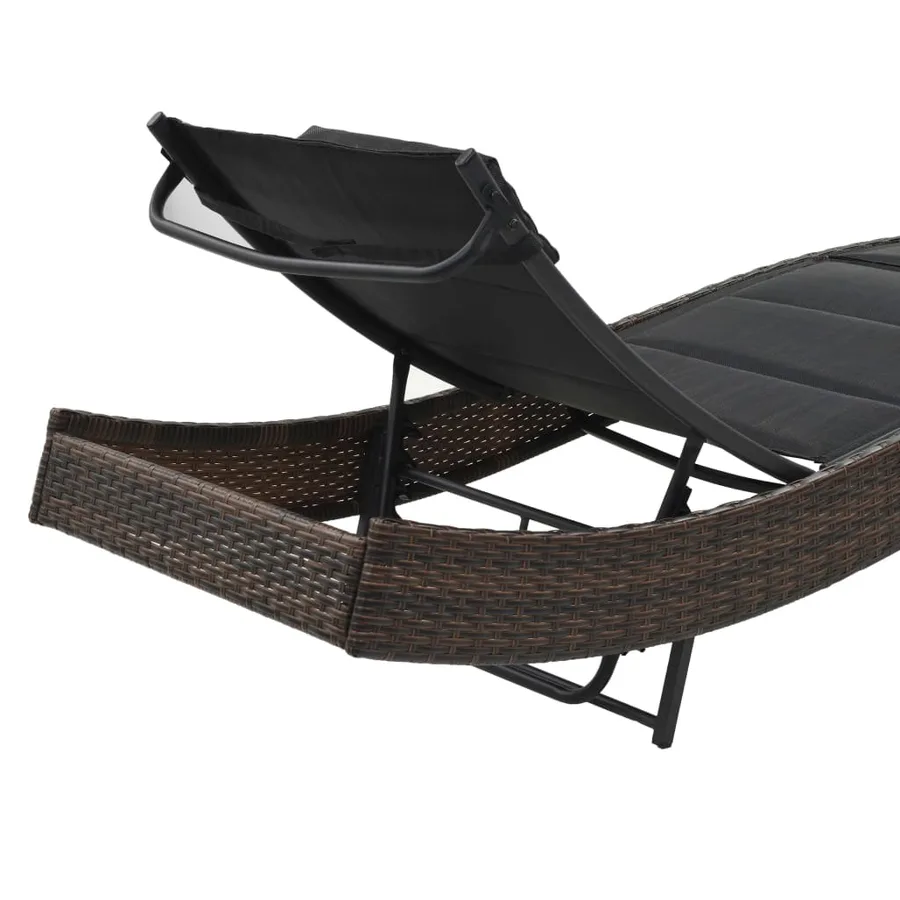 Sun Lounger Poly Rattan and Textilene Brown - 4