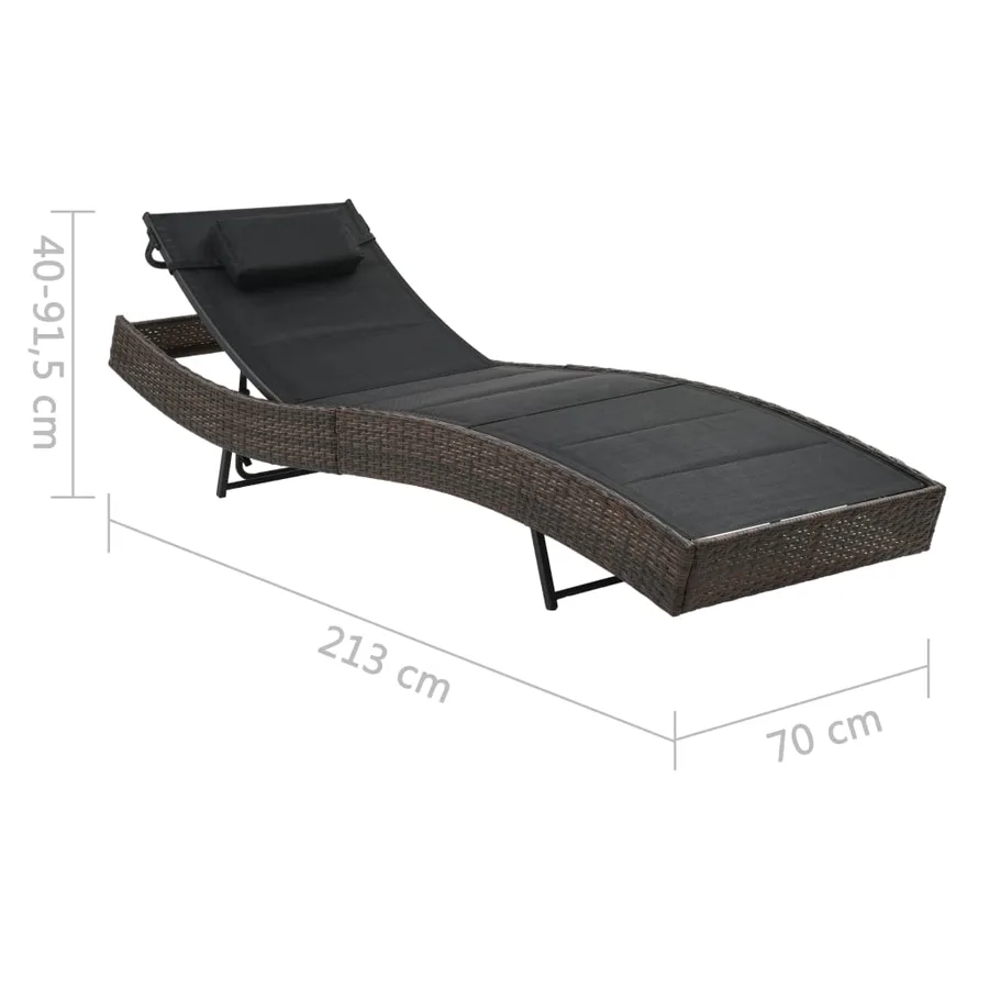 Sun Lounger Poly Rattan and Textilene Brown - 6
