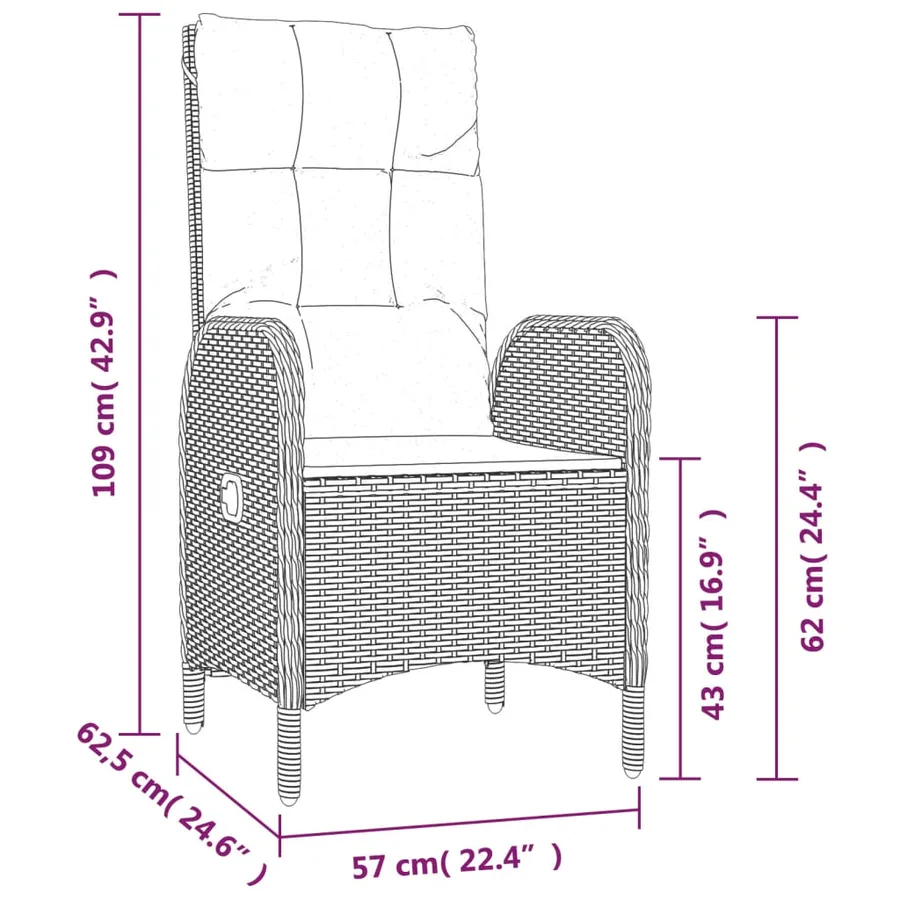Ensemble à manger jardin et coussins 7 pcs Noir et gris Rotin - 10