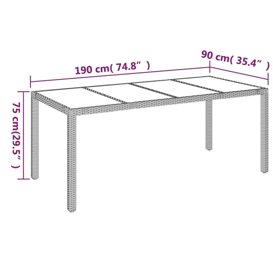 Ensemble à manger jardin et coussins 7 pcs Noir et gris Rotin - 11