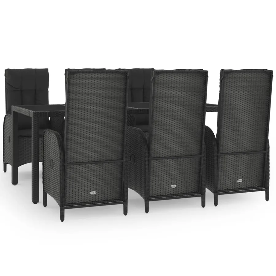 Ensemble à manger jardin et coussins 7 pcs Noir et gris Rotin - 2