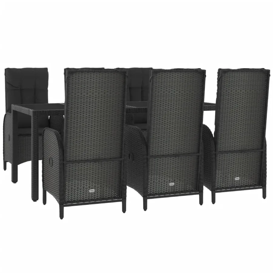Ensemble à manger jardin et coussins 7 pcs Noir et gris Rotin - 3