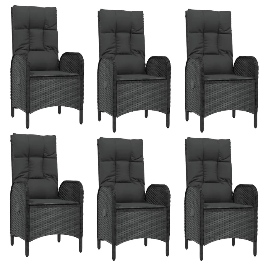 Ensemble à manger jardin et coussins 7 pcs Noir et gris Rotin - 4