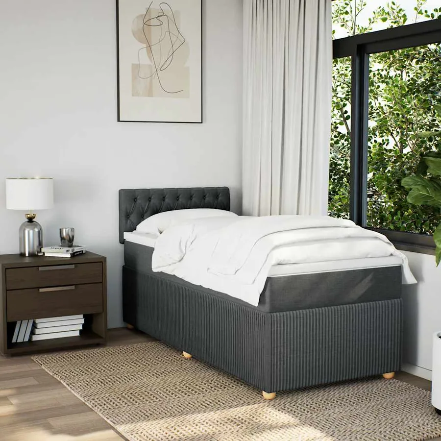 Sommier à lattes de lit avec matelas Gris foncé 90x200 cm Tissu - 3