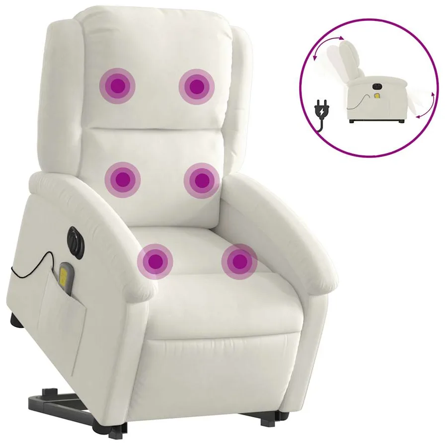 Fauteuil inclinable de massage électrique crème velours - 2