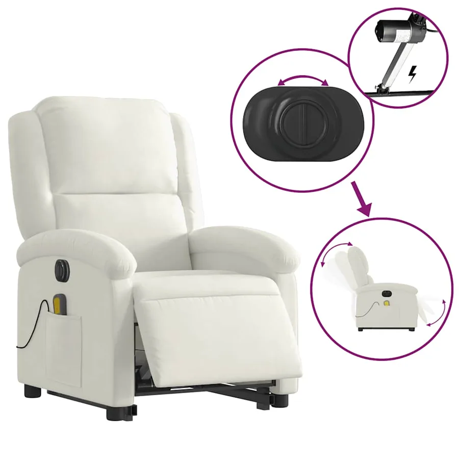 Fauteuil inclinable de massage électrique crème velours - 6
