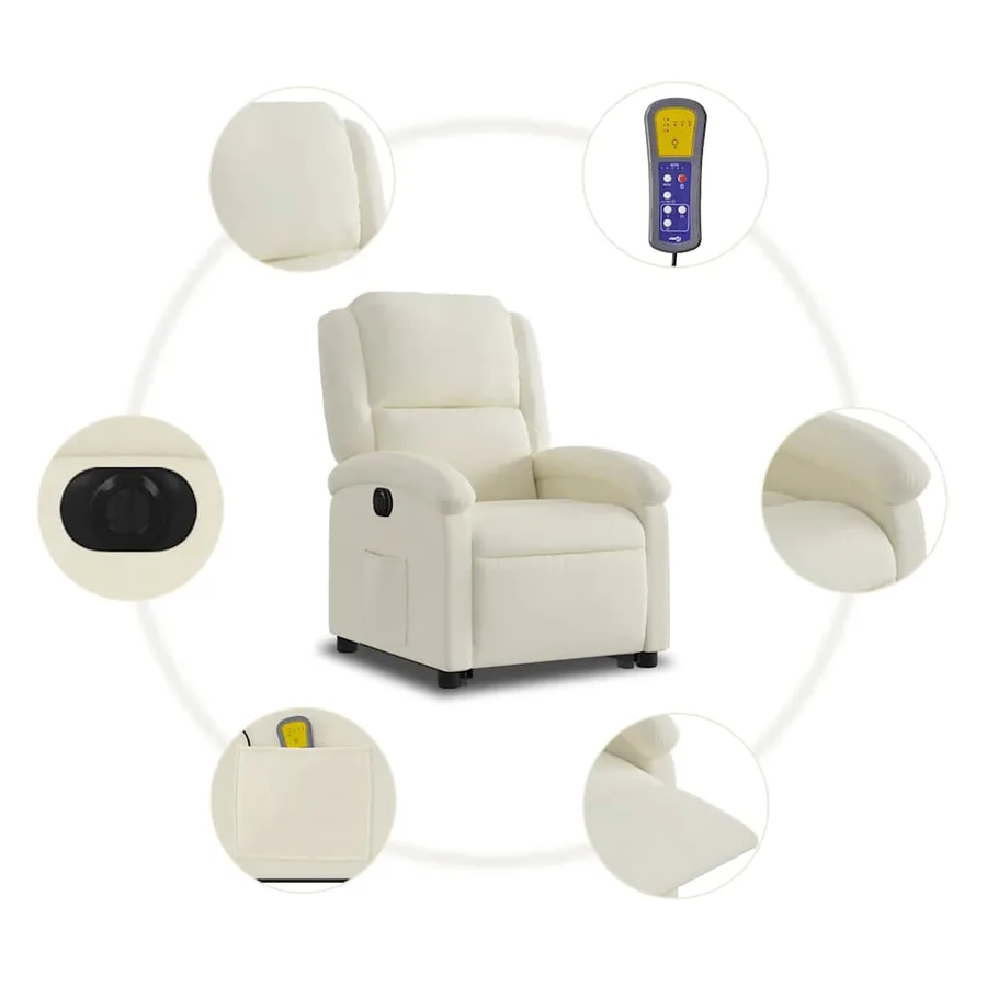 Fauteuil inclinable de massage électrique crème velours - 8