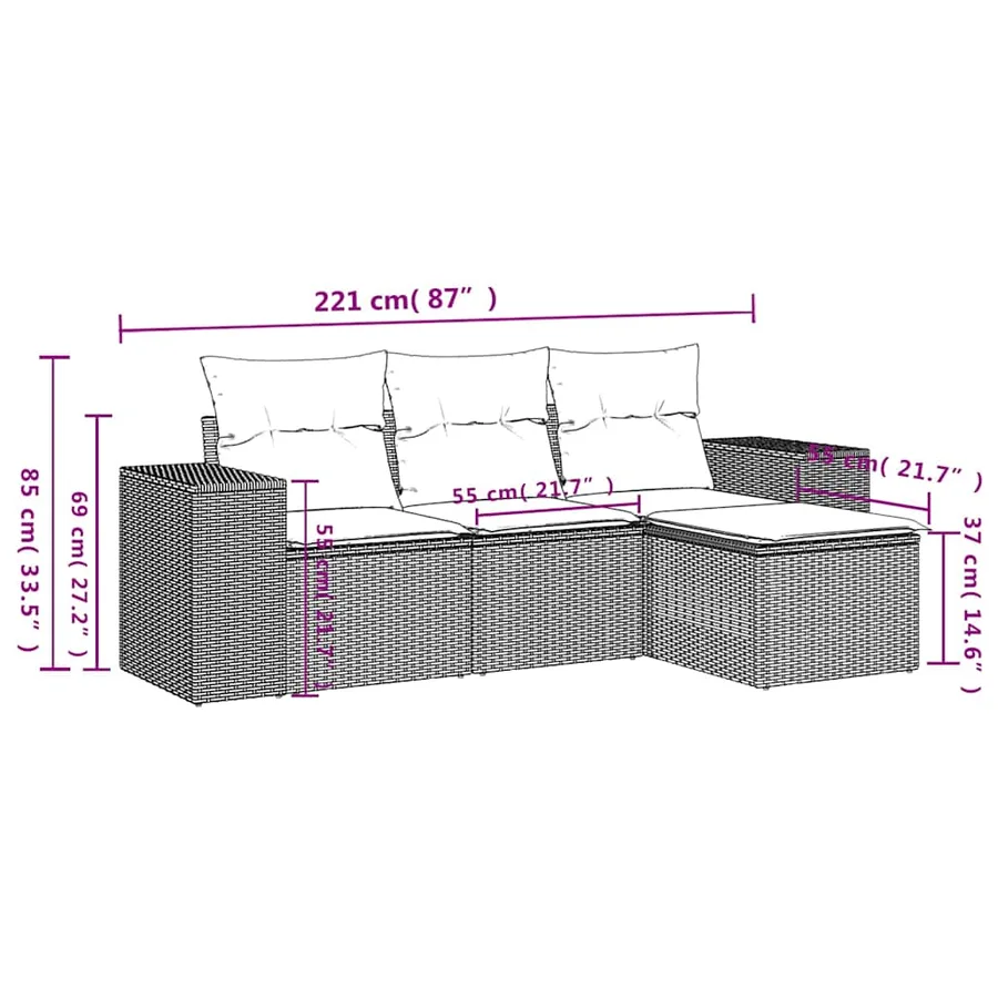 Salon de jardin 4 pcs avec coussins gris clair résine tressée - 7